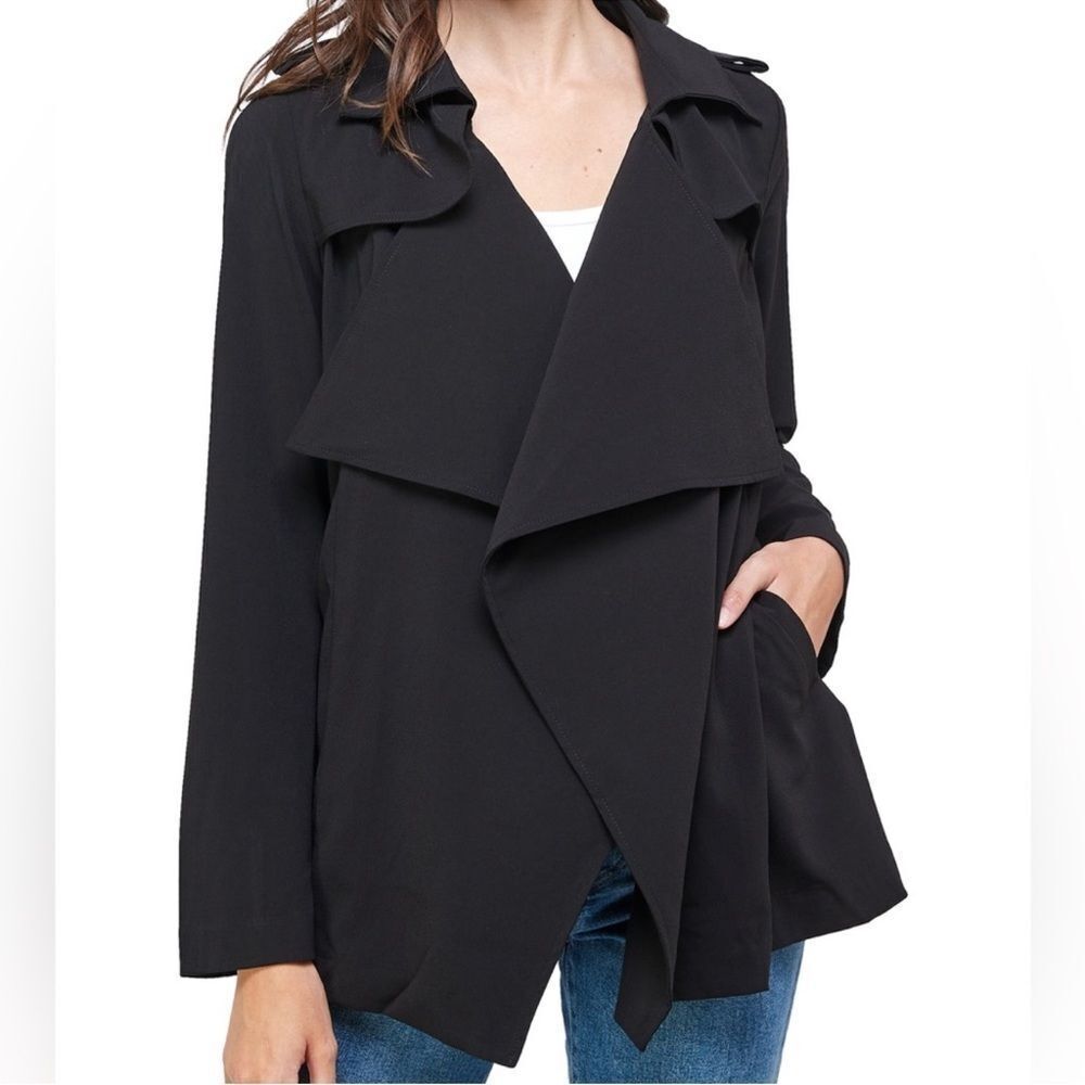Kaii Black Draped Collar Belted Trench Coat(Size Medium)